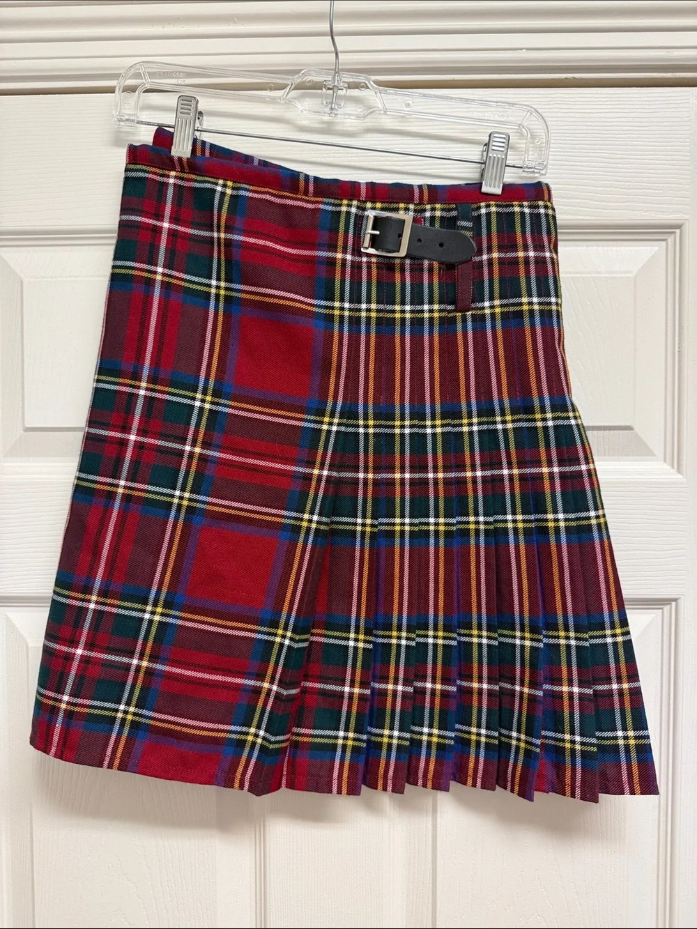 Youth Red Tartan Kilt, Wrap with buckles, Victor Scott Kiltmakers, Age 9-10
